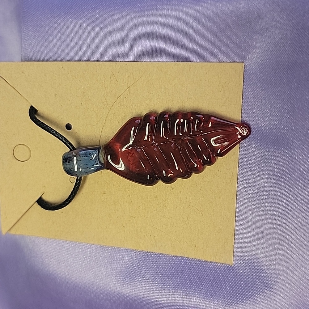 N12 Red Grey - Handblown Glass Leaf Necklace